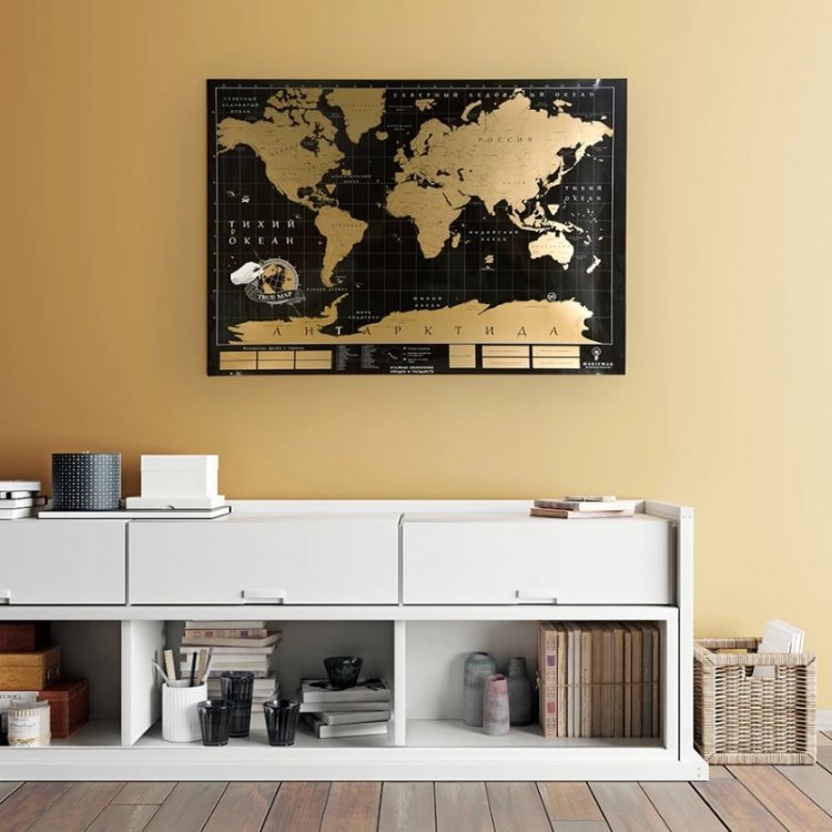 Скретч карта мира с регионами РФ "True Map" Black Edition, 84 x 59 см